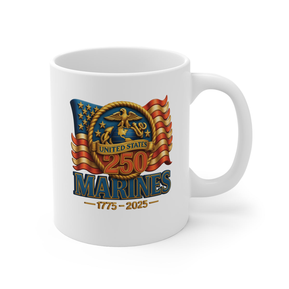 Marines 250th Anniversary Coffee Mug — United States Marines 1775–2025 Commemorative 11oz