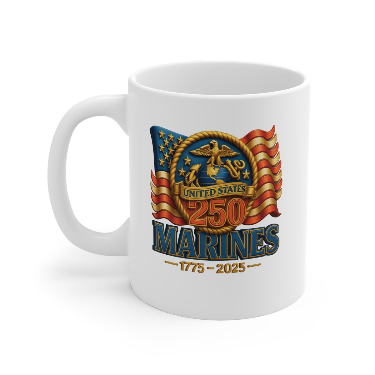 Marines 250th Anniversary Coffee Mug — United States Marines 1775–2025 Commemorative 11oz