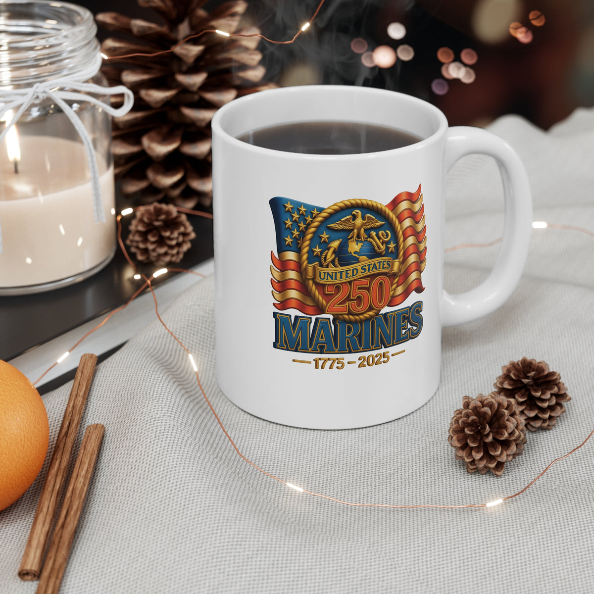 Marines 250th Anniversary Coffee Mug — United States Marines 1775–2025 Commemorative 11oz