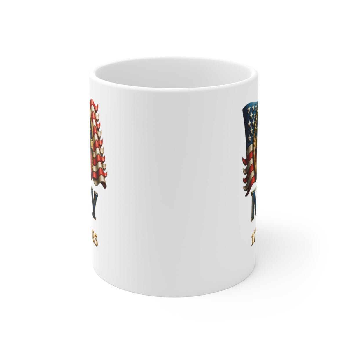 Navy 250th Anniversary 11oz Coffee Mug — "1775–2025" Commemorative US Navy Flag Design