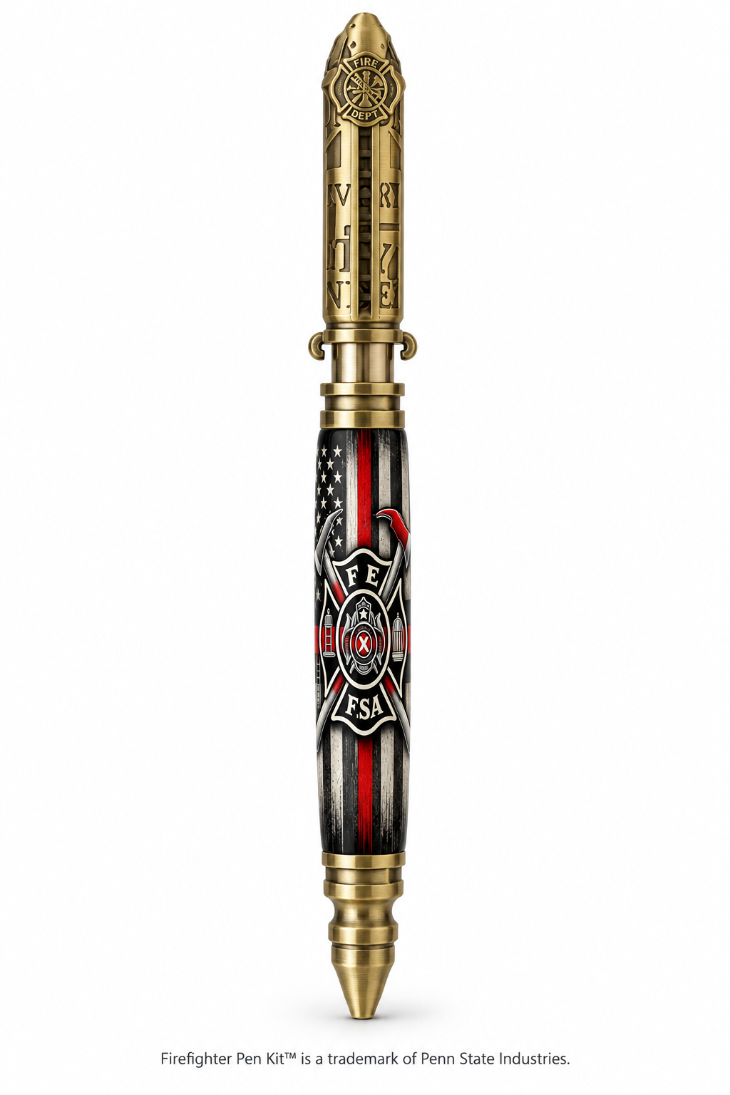 Firefighter Maltese Cross Thin Red Line blank shown on a PSI Firefighter Push and Lock pen mockup
