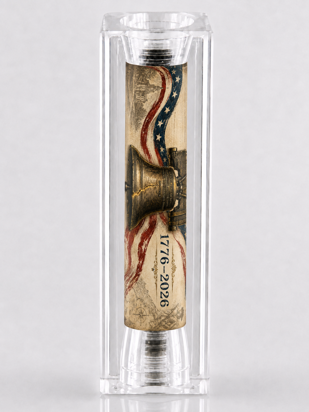 Proclaim Liberty 1776–2026 America 250 resin pen blank with Liberty Bell and patriotic flag artwork