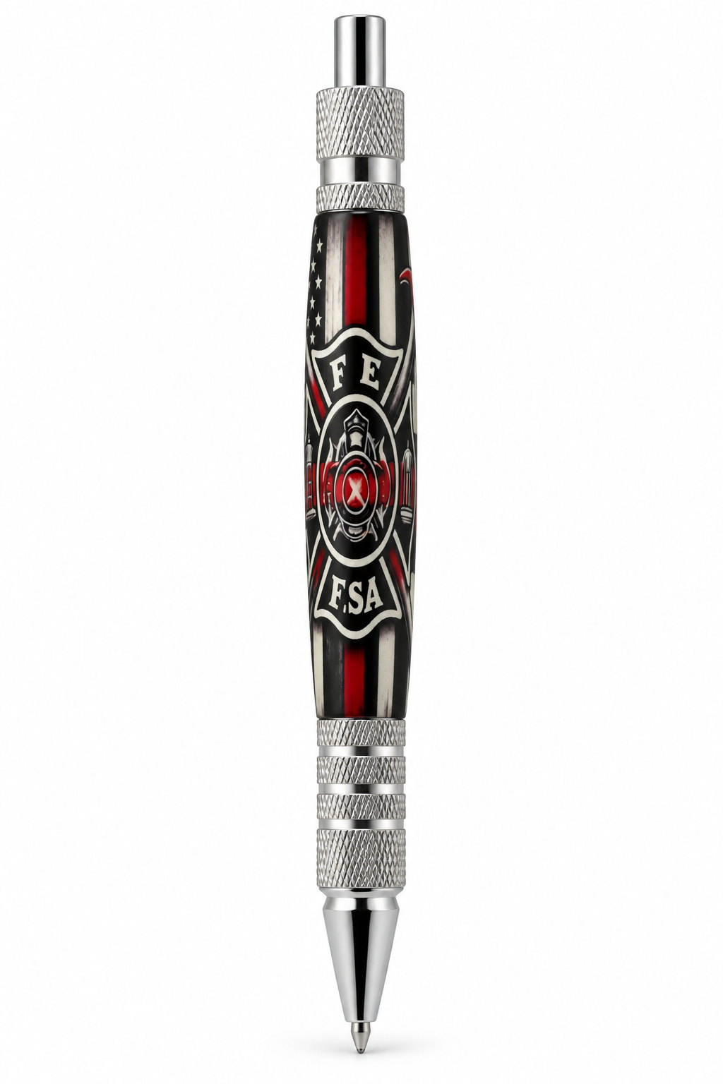 Firefighter Thin Red Line resin blank shown on a Soldier Click EDC pen