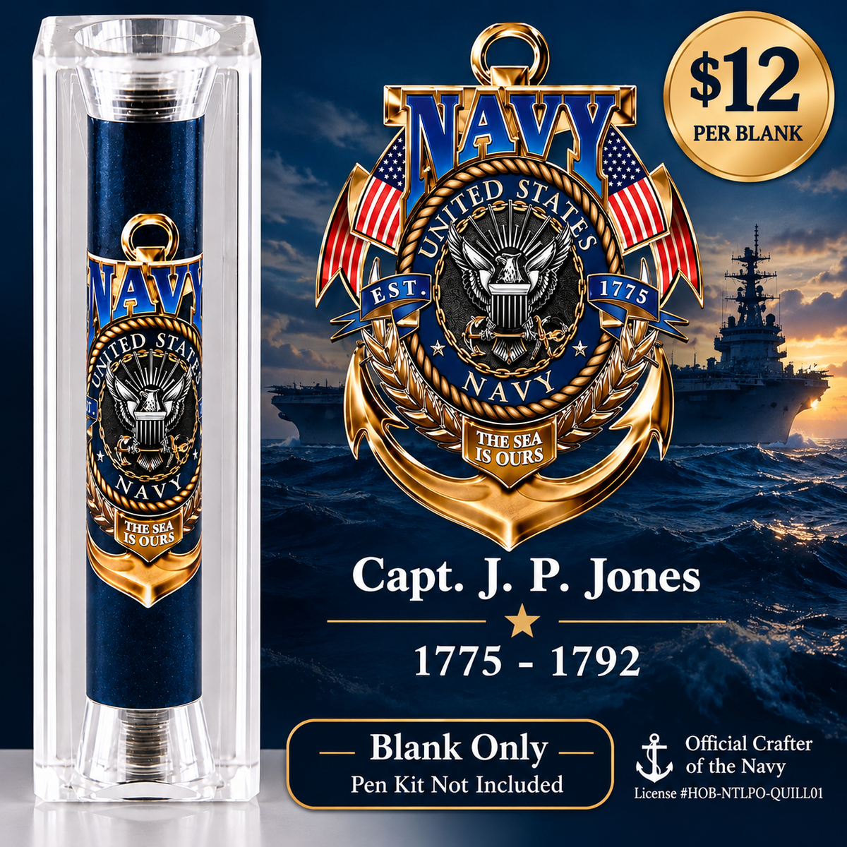 Personalized US Navy “The Sea Is Ours” Resin Pen Blank