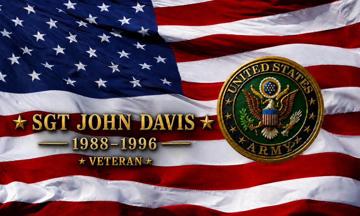 Personalized US Army Veteran Old Glory artwork with rank name and years of service