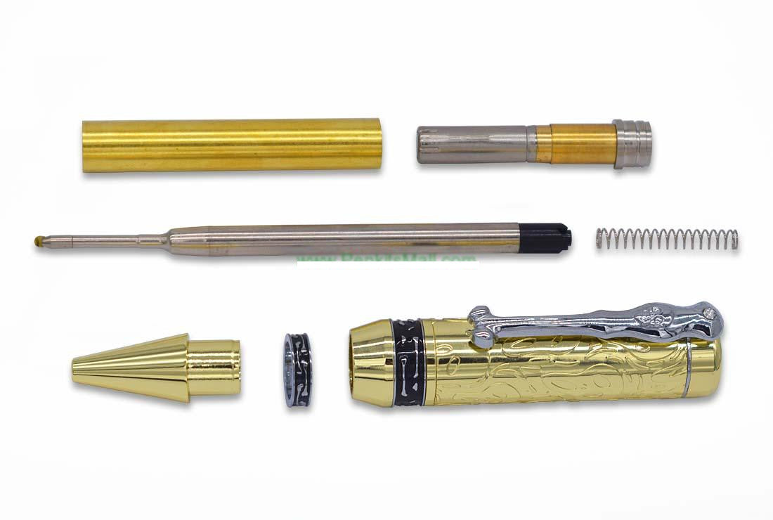 Pirate’s Panic Pen Kit – Pirate Themed Pen Kit with Skull & Crossbones Clip – Gold & Chrome, Antique Silver & Brass, or Chrome & Gold
