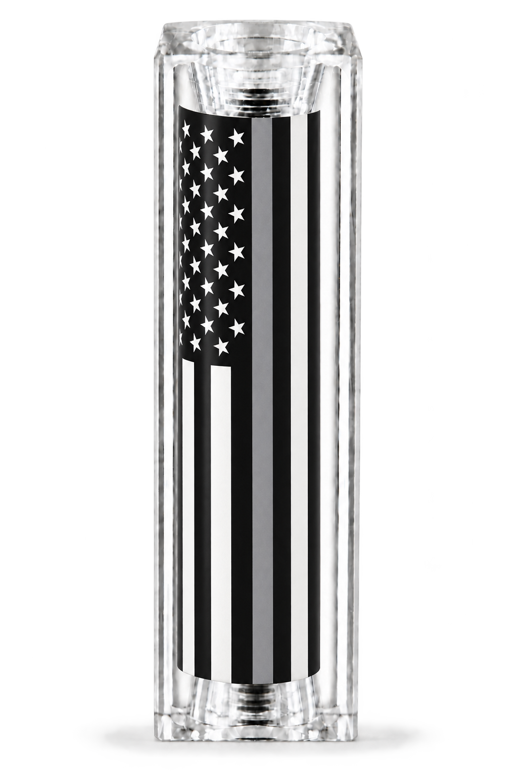 Clear resin pen blank containing Thin Grey Line American flag artwork.