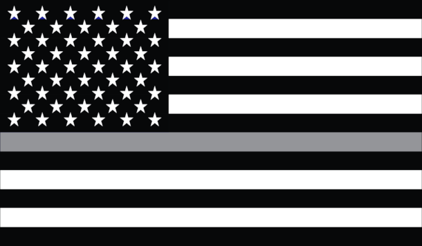 Flat Thin Grey Line black-and-white American flag artwork.