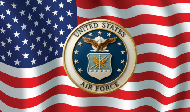 US Air Force Emblem on Old Glory flat artwork with USAF emblem and American flag