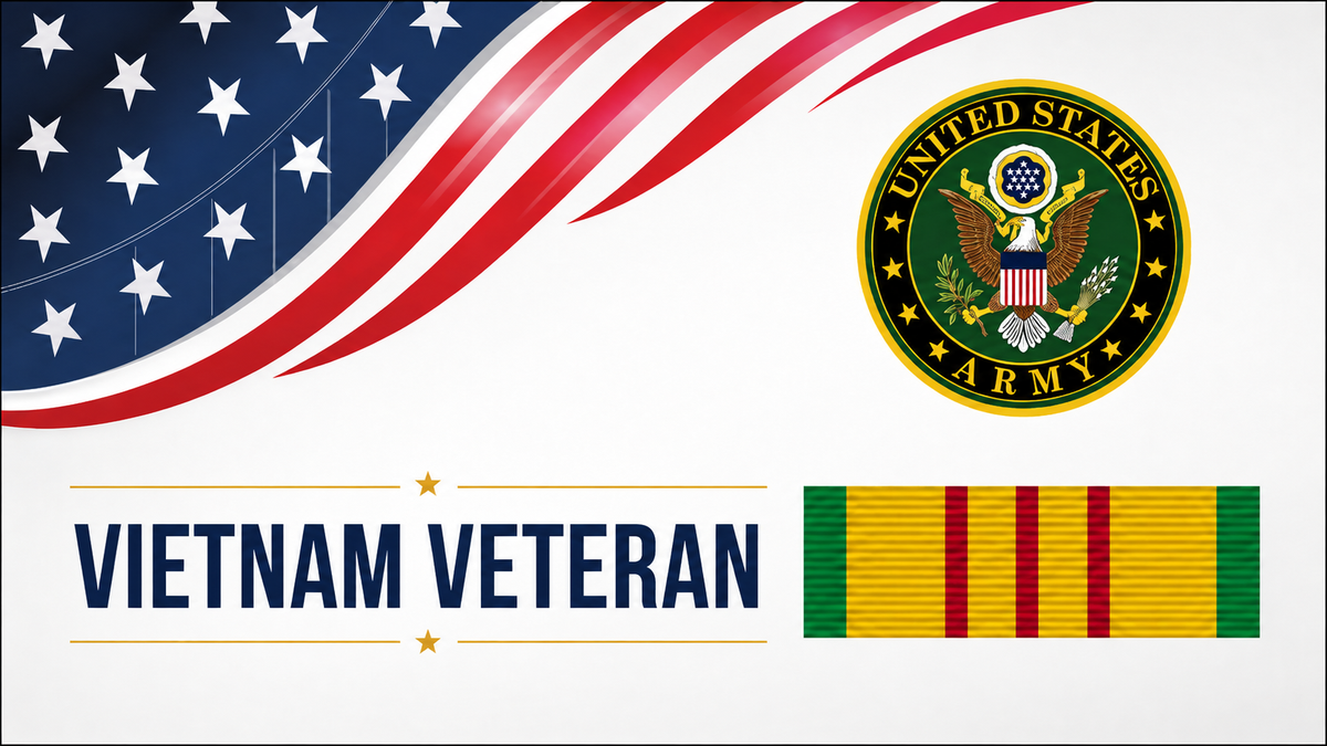 US Army Vietnam Service artwork with Army emblem American flag and Vietnam Service ribbon