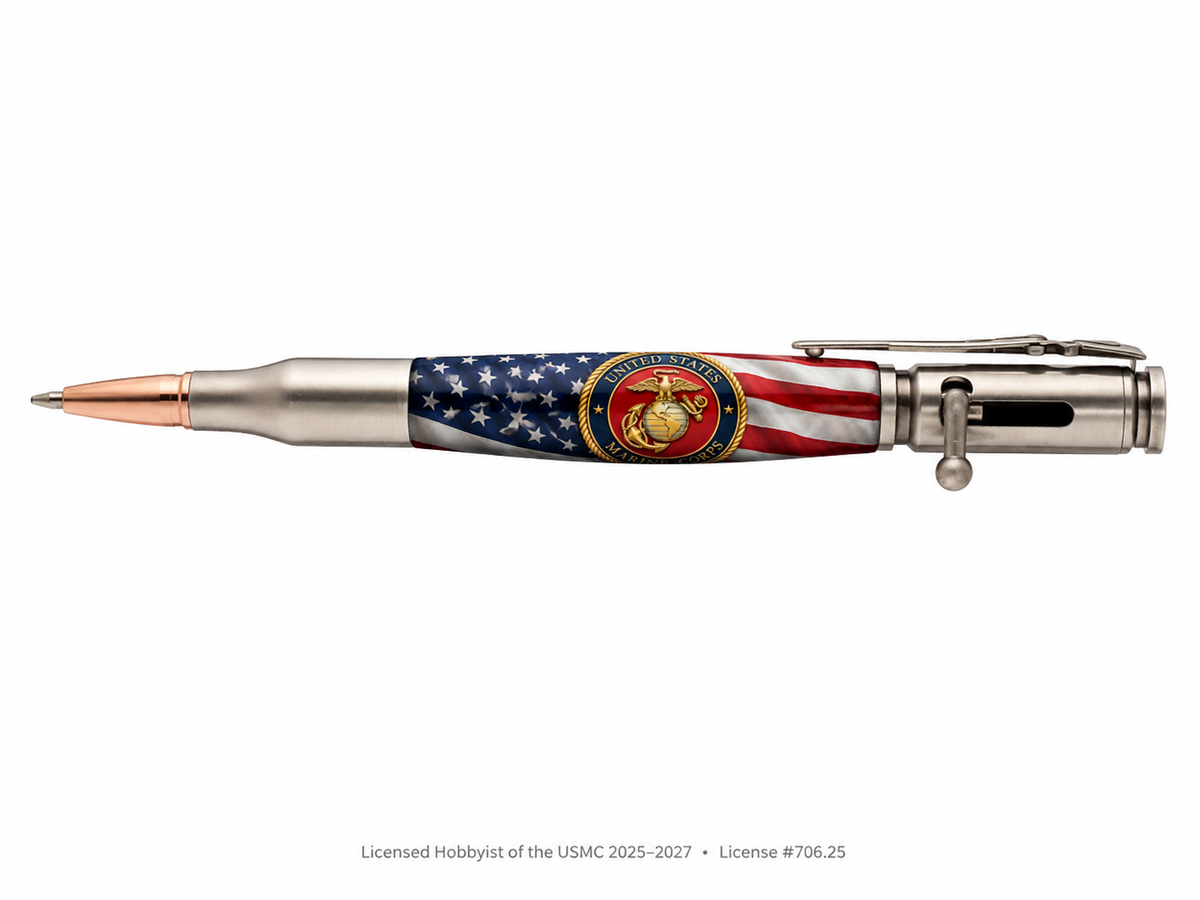 USMC Emblem on Old Glory design on Bolt Action pen