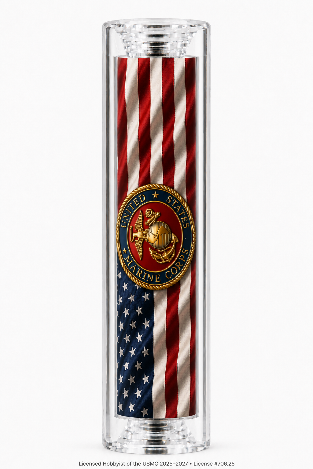 USMC Emblem on Old Glory clear resin pen blank