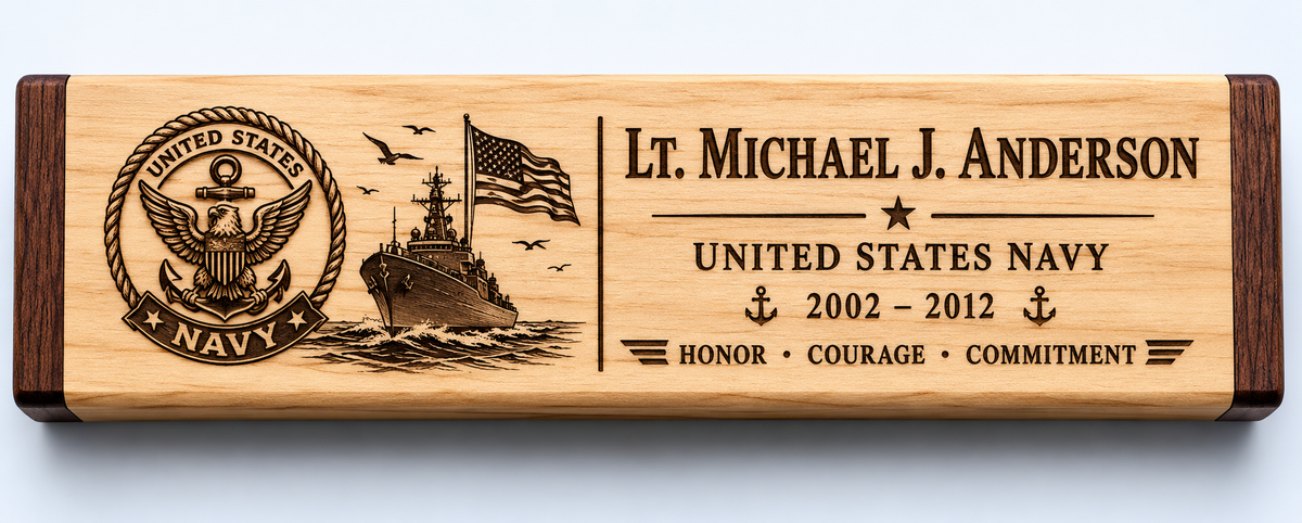 Custom Engraved USN Tribute Pen Box