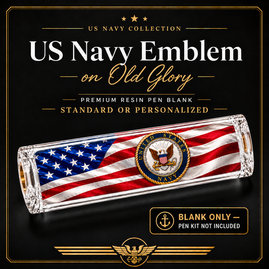 US Navy Emblem on Old Glory resin pen blank — standard or personalized