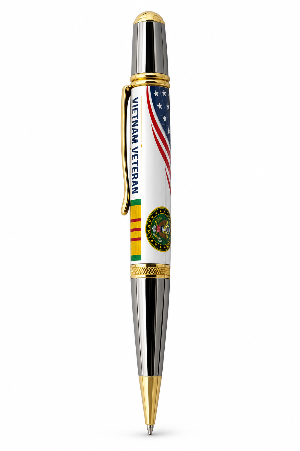 Classic Sierra Twist pen mockup with US Army Vietnam Veteran artwork and Vietnam Service ribbon