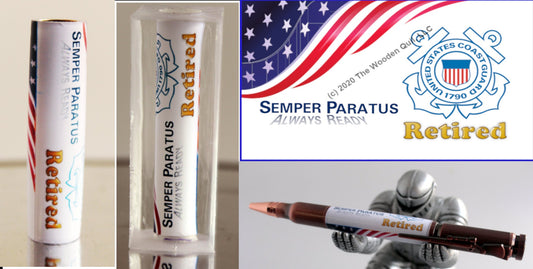 US Coast Guard - Pen Blank - USCG Emblem with Retired Text - Motto - Flag Banner - Licensed