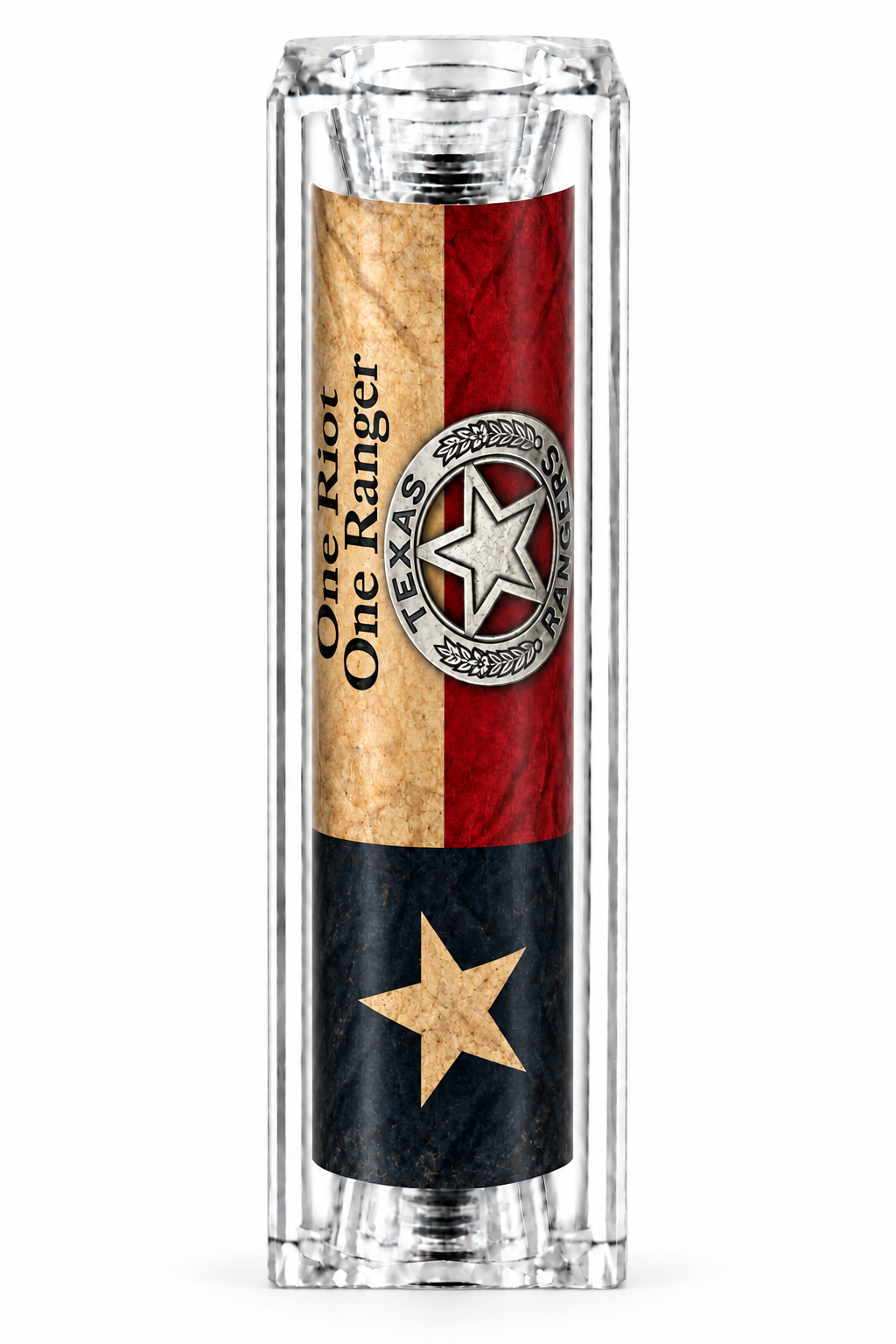 Texas Ranger badge and antique Texas flag resin pen blank on white background