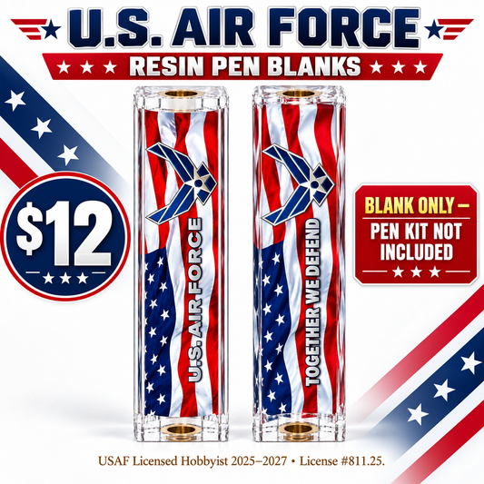 USAF Old Glory resin pen blanks in U.S. Air Force and Together We Defend styles; blank only