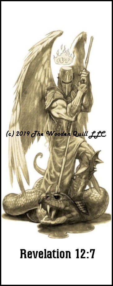 Pen Blank Artist Rendition of Revelation 12:7 Cast Tube In - Archangel Michael as Knight Slaying the Devil