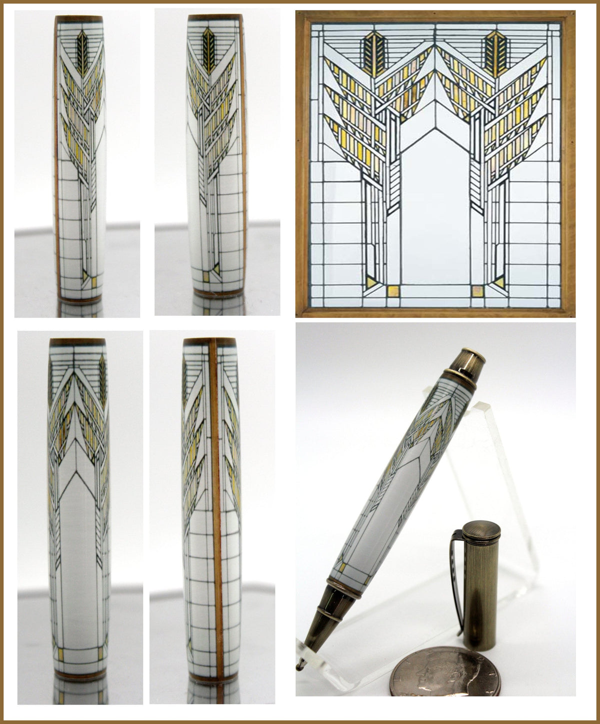 Frank Lloyd Wright Inspired - Sheaves of Wheat Stained Glass Resin Cast Pen Blank - Arts & Craft Style - Mission Style