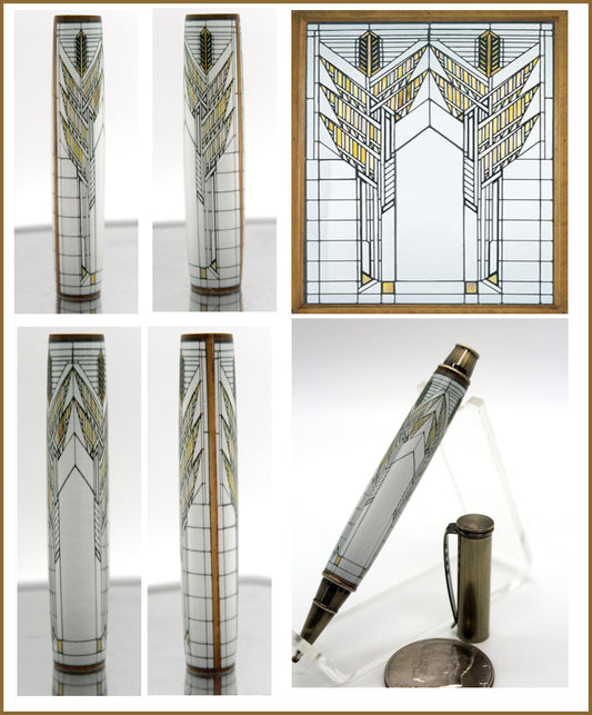Frank Lloyd Wright Inspired - Sheaves of Wheat Stained Glass Resin Cast Pen Blank - Arts & Craft Style - Mission Style